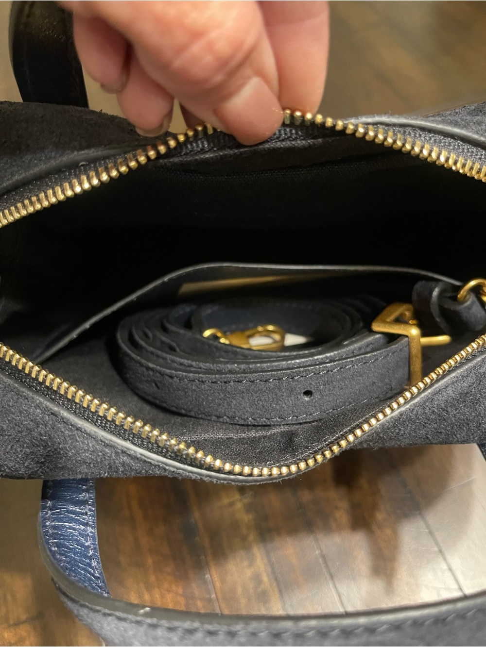 Madewell Navy Suede Mini Crossbody with Gold Hardware - Picture 5 of 16